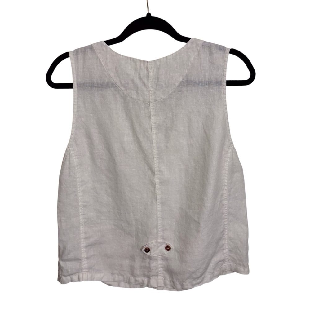 ❌❌❌Kleen Size Small White Linen Lagenlook V-Neck Button Up Sleeveless Blouse Top - Picture 4 of 6